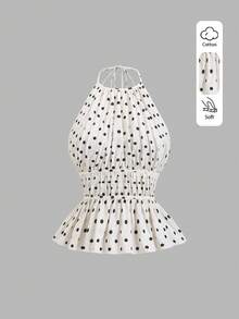 SHEIN Sweetro 女士新款波点衬衫，白色优雅女式衬衫，适合海滩度假、夏季休闲穿着、派对、通勤、日常外出，春、夏、秋、冬皆宜。采用荷叶边下摆、系领、泡泡袖和修身腰部设计，棉质面料。 - 白色 - 查看 8
