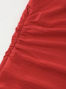 Franclia Blouse d'été à épaules dénudées avec volants et taille resserrée - Rouge - Voir 7