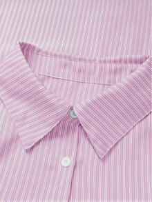 Camisa de vacaciones a rayas de dopamina rosa para mujer de talla grande - Multicolor - Ver 6