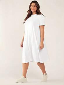 SHEIN BASICS Đầm dự tiệc và dạo phố đơn giản, màu trơn dành cho nữ cỡ lớn - trắng - Xem 3
