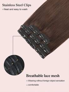 8PCS With 16 Clips Straight Clip In Hair Extensions 100% Real Human Hair Color 2# Dark Brown 12-18 Inch Double Weft Invisible Clip Hair Extensions Remy Natural Human Hair For Women Girl Daily Full Head Use - 2# - View 3