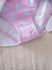 SHEIN Traje de baño de una pieza con cuello redondo, mangas raglán y volantes con estampado total para niña - Multicolor - Ver 8