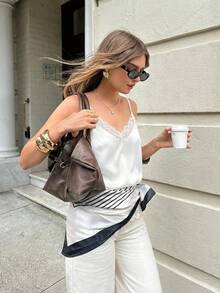 Camiseta de mujer con encaje de contraste, versátil y de moda - Blanco 2 - Ver 3