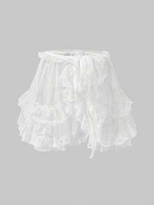 1 Piece Of Four-Season Retro Lace Fart Curtain, Lolita Style Flower Printing Element Decoration, Fashionable Stacking Single Item - White - View 4