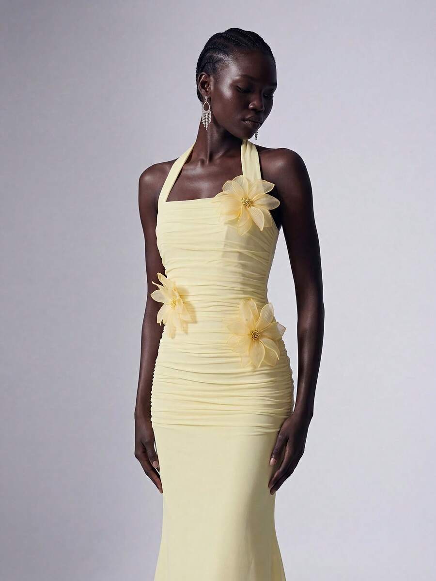 Elitara Strapless Long Sleeve Maxi Dress, Bridesmaid Gown (Adult) - Yellow - View 1