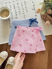 SHEIN LMoss Kids 女童条纹蝴蝶结装饰短裤 - 彩色 - 查看 7