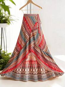 GlowEve CURVE Plus Size Women's Floral Print Ruffle Tie-Waist A-Line Skirt, Vacation Gym Brown Summer - Multicolor - View 1