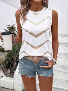 Selamara Áo tank top nữ mùa xuân/hè mới về, họa tiết sọc lượn sóng ombre, cổ tròn, kiểu dáng thường ngày, đa năng. - Nhiều màu - Xem 6