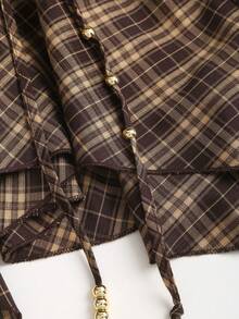 Sweetra Women's Plaid Print Asymmetric Hem Casual Short Skirt, Spring/Summer/Autumn - Coffee Brown - View 5