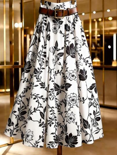 GlowEve CURVE Chân váy xòe chữ A dáng ôm eo họa tiết hoa dành cho nữ cỡ lớn, đa năng, phù hợp mặc hàng ngày, đi làm, dạo phố, thanh lịch, lãng mạn đồng quê, hẹn hò, phong cách đường phố Pháp, cổ điển, đi biển, nghỉ dưỡng, phong cách , hàng mới về mùa xuân/hè.
