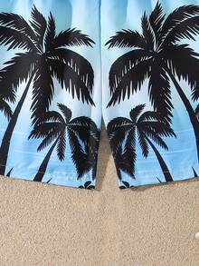 男童泳衣三件套，梭织面料，椰树条纹印花，适合海滩度假和游泳 - 彩色 - 查看 6
