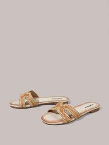 Styleloop Women's Crocheted Casual Bohemian Style Flat Sandals - Camel - View 2
