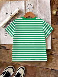 SHEIN Playful Pals 1 buah Kaos Anak Perempuan Balita Lengan Pendek Leher Bulat Motif Digital, Musim Semi/Panas - MultiWarna - View 2