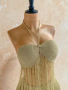 Soleia 春夏新款休闲度假西部海滩婚礼宾客着装、毕业早午餐、圣帕特里克节春假、复活节音乐节优雅波西米亚热带风情、婚礼季、卡其色流苏刺绣海滩套装、女士夏季度假两件套毛衣 - 彩色 - 查看 3