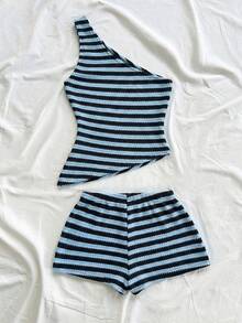 Soleia New Women's Summer Outfit, Vacation Wear, 2 Pieces Set For Daily Island Bohemian, Boho, Floral, - Blue - View 2