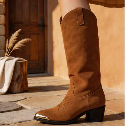 Botas Alta de Piel Estilo Western – Diseño Elegante y Versátil para Uso Diario