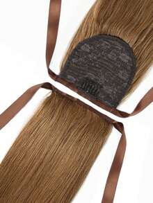 1Pc Ribbon Tie Wrap Around Straight Ponytail Colored Human Hair Extension 6# Extensions For Women Daily Use Easy To Wear Hair Extensions - S6 - View 3