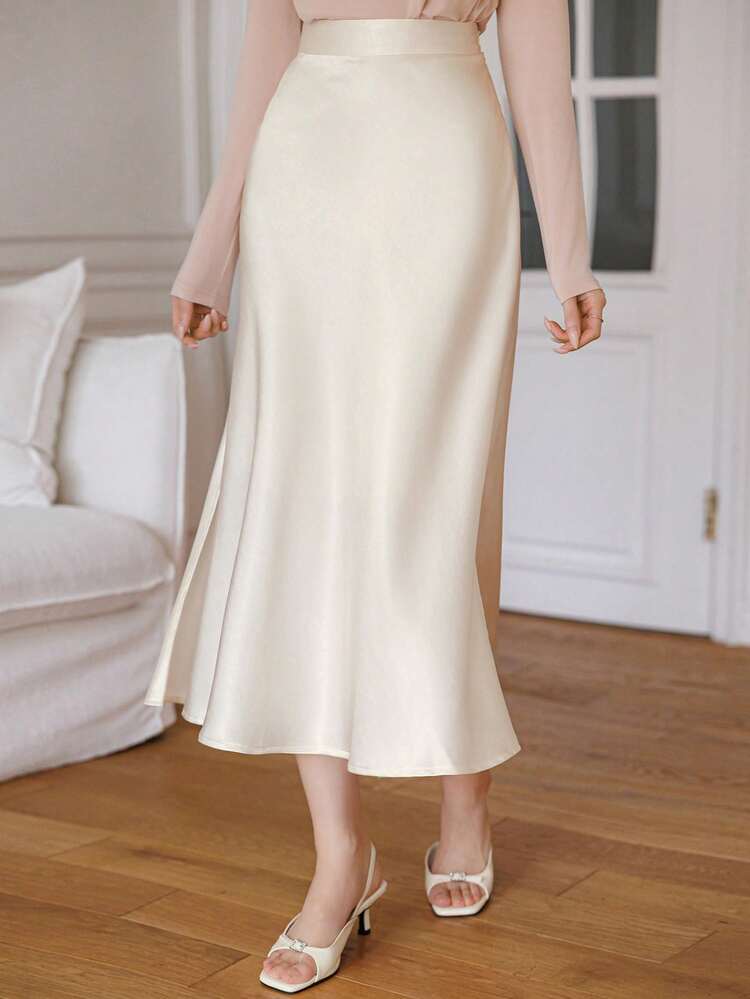 Elegant Satin Skirt For Women, Spring & Summer