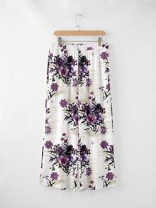 EMERY ROSE 大码女式纯色V领上衣和印花阔腿裤两件套休闲套装 - 彩色 - 查看 4