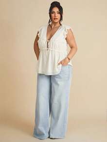 SHEIN BAE 1pc Women's Linen Sleeveless Casual Shirt With Button Decor, Suitable For Brunch, Outgoing, Date, Commute, Cruise Outfits - White - View 7