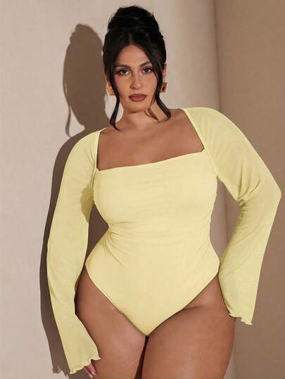 SHEIN BAE 大码女士优雅茄紫色长袖连体衣，秋冬季