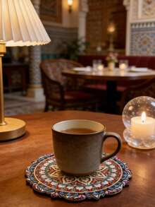 Cirelle 1个曼陀罗图案陶瓷杯垫，耐热防滑，适用于咖啡、茶杯，可用作餐厅、咖啡馆、家庭、厨房、办公室的桌面保护垫。 - 彩色 - 查看 5