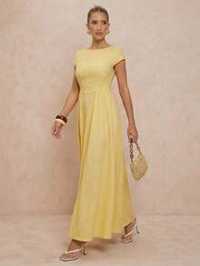 Lumalex Đầm hở lưng màu trơn thanh lịch dành cho nữ, thích hợp cho mùa hè. - Màu vàng - Xem 13