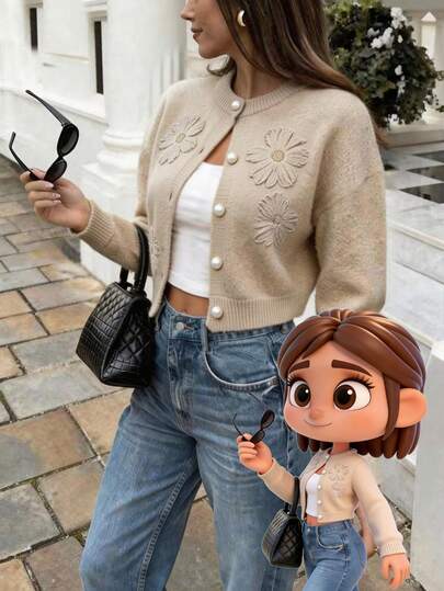 Cardigan Casual de Mujer en Diseño Floral, Perfecto para Combinar y Looks de CapaCálido y cómodo, adecuado para desplazamientos diarios, salidas, vacaciones, festivales, fiestas, ropa de exterior o para el hogar.