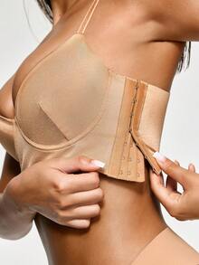 SHAPORA 1pc Apricot Luxurious Underwire 7-Hook Vest Style Bra For Women - Apricot - View 7