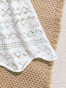 女童泳衣罩衫，可爱休闲白色镂空针织提花吊带连衣裙，荷叶边下摆，时尚优雅女士风格，适合游泳、夏季度假、海滩、泳池、节日派对 - 白色 - 查看 6