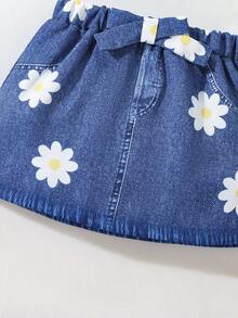 女婴吊带条纹荷叶边休闲背心套装，夏季 - 彩色 - 查看 4