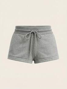 SHEIN BASICS Quần short thể thao cạp thấp thoải mái có xẻ tà, quần short mặc nhà thường ngày cho mùa xuân/hè. - Màu Xám nhạt - Xem 6
