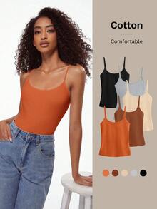 SHEIN BASICS 女士纯色休闲百搭日常吊带背心 - 鏽棕色 - 查看 11