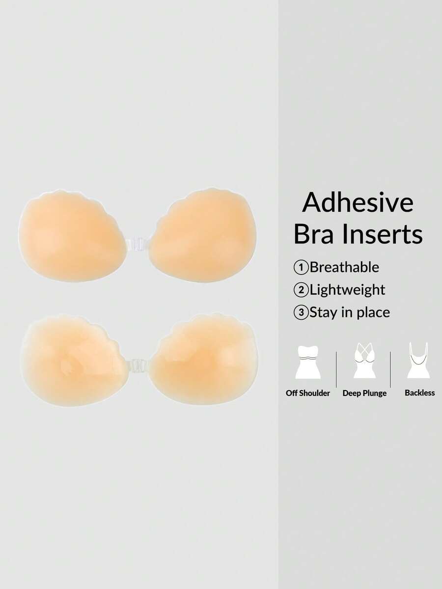 SHAPORA 1 Pair Women's Adhesive Silicone Shell Bra,Sticky Push Up Strapless Backless Bra For Black Tie,Wedding Guest,Summer,Beach,Festival,Lingerie Inserts - Brown - View 1