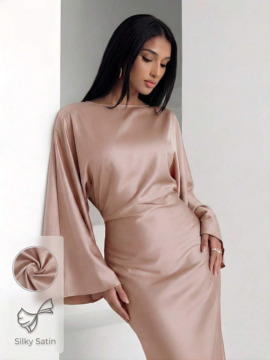 Veilorie Vestido largo de estilo árabe de manga larga y unicolor, de uso casual y modesto