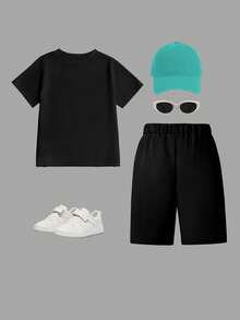 2pcs/Set Casual Fashionable & Comfortable Young Boy's Outfit, Round Neck T-Shirt Paired With Cargo Shorts, Featuring Cool Racing Car & English Slogan Graphic, Suitable For Spring/Summer, Casual Wear, Back To School, Outdoor, Photography, Campus, Festivals, Gifts Tokyo Outfit For Kids Young Boys Clothes Ootd For Kids Kids Sports Wear - Multicolor - View 2