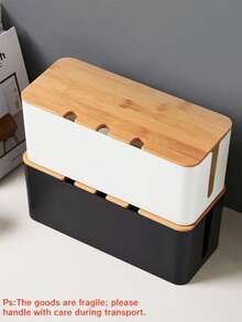 Caja grande para organización de cables - Organizador y cubierta de cables de estilo de madera para cables de TV, computadora, concentrador USB y regleta de alimentación debajo del escritorio - Material ABS - Multicolor - Ver 5
