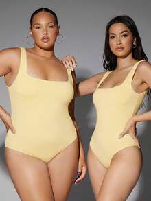 Silquee Body ajustado de verano sin mangas con cuello cuadrado - Amarillo claro - Ver 3