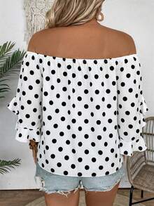 EMERY ROSE Plus Size Off-Shoulder Tie-Up Ruffle Flare Sleeve Blouse, Summer - White - View 2