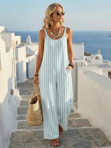 EMERY ROSE Women's Casual Sexy White Jumpsuit, Versatile Fashionable For Spring/Summer Golf - Mint Green - View 5