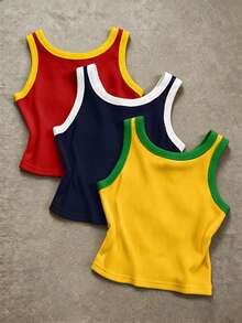 3 piezas Camiseta de mujer de cuello redondo con estampado gráfico de lemas de Brasil, Italia y España - Multicolor - Ver 2