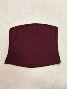 Tseoso 95%纯棉女士抹胸紧身休闲衬衫，四季皆宜，酒红色 - 酒紅色 - 查看 9