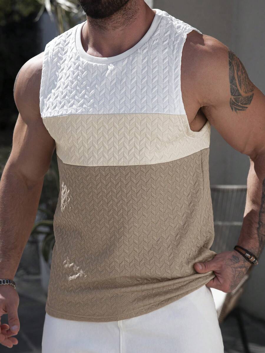 Manfinity CasualCool Áo tank top nam cổ tròn không tay phối màu phong cách nghỉ dưỡng, áo tank top thể thao bãi biển, áo thun tank top nam, món quà mùa hè dành cho bạn trai. - Nhiều màu - Xem 1