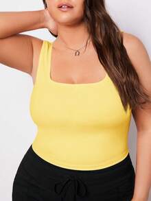 SHEIN BASICS 大码女式纯色休闲百搭日常上衣 - 鵝黃色 - 查看 5