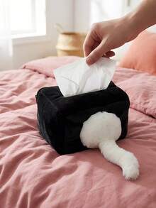 Joivida 1Pc/2Pcs Cute Naughty Cat Tissue Box, Creative Plush Tissue Holder, Unique Doll Box For Decor & Storage - Multicolor - View 11