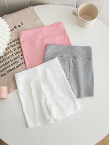 SHEIN Little Byeori 3件套女童针织纯色休闲短裤套装 - 彩色 - 查看 8