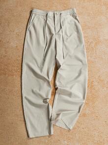 VENTUSAIL Men's Solid Color Casual Linen Pants,Beige Autumn Loose Fit Drawstring Lightweight Beach Vacation Holiday,Old Money Vintage Style,Spring To Summer - Apricot - View 4