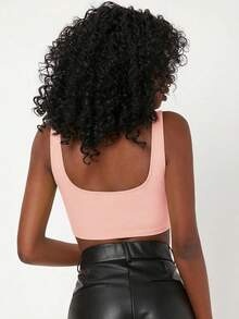 SHEIN BASICS 女士纯色露脐修身性感吊带背心 - 粉色 - 查看 2