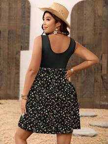 SHEIN VCAY Vintage Leopard Print Casual Minimalist Plus Size Dress, Suitable For Summer - Multicolor - View 2