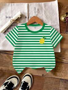SHEIN Playful Pals 1 buah Kaos Anak Perempuan Balita Lengan Pendek Leher Bulat Motif Digital, Musim Semi/Panas - MultiWarna - View 3
